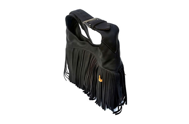 Fringe bag in dark brown cowhide