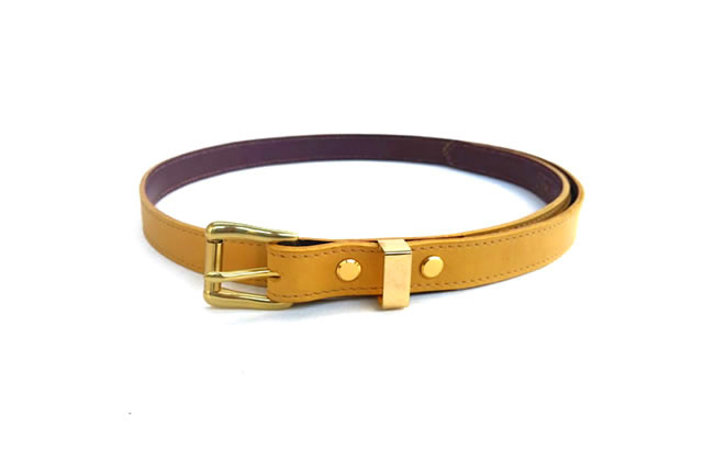 Slim line style belt in yellow Cowhide
