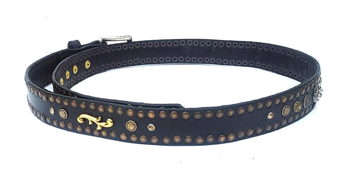 Black cowhide belt with rivets around