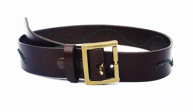 Italian leather belt with solid roller brass buckle